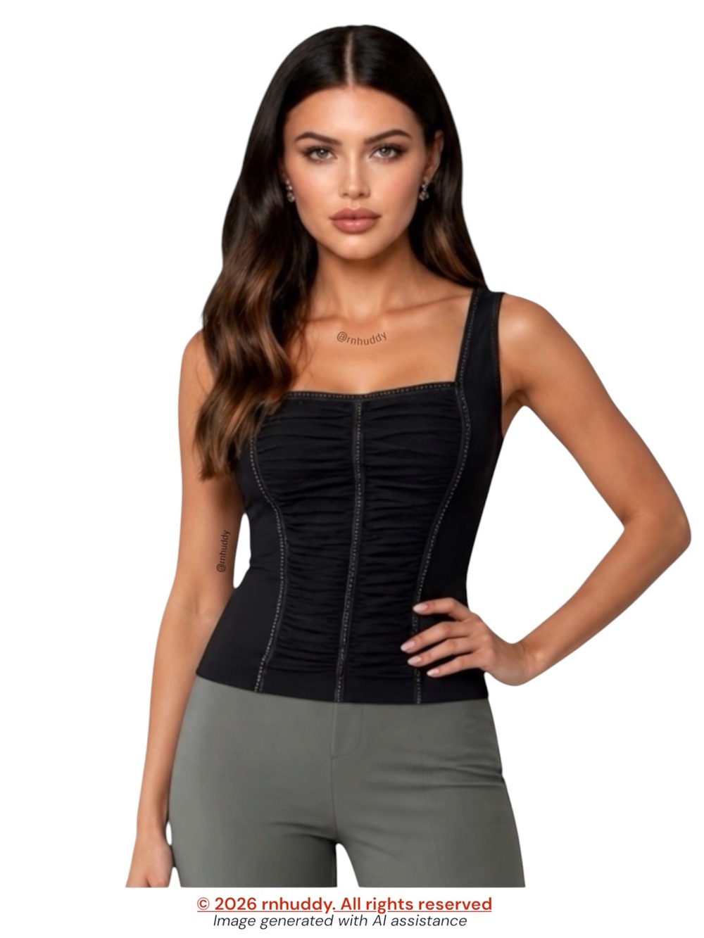 Cache M black gathered embellished top